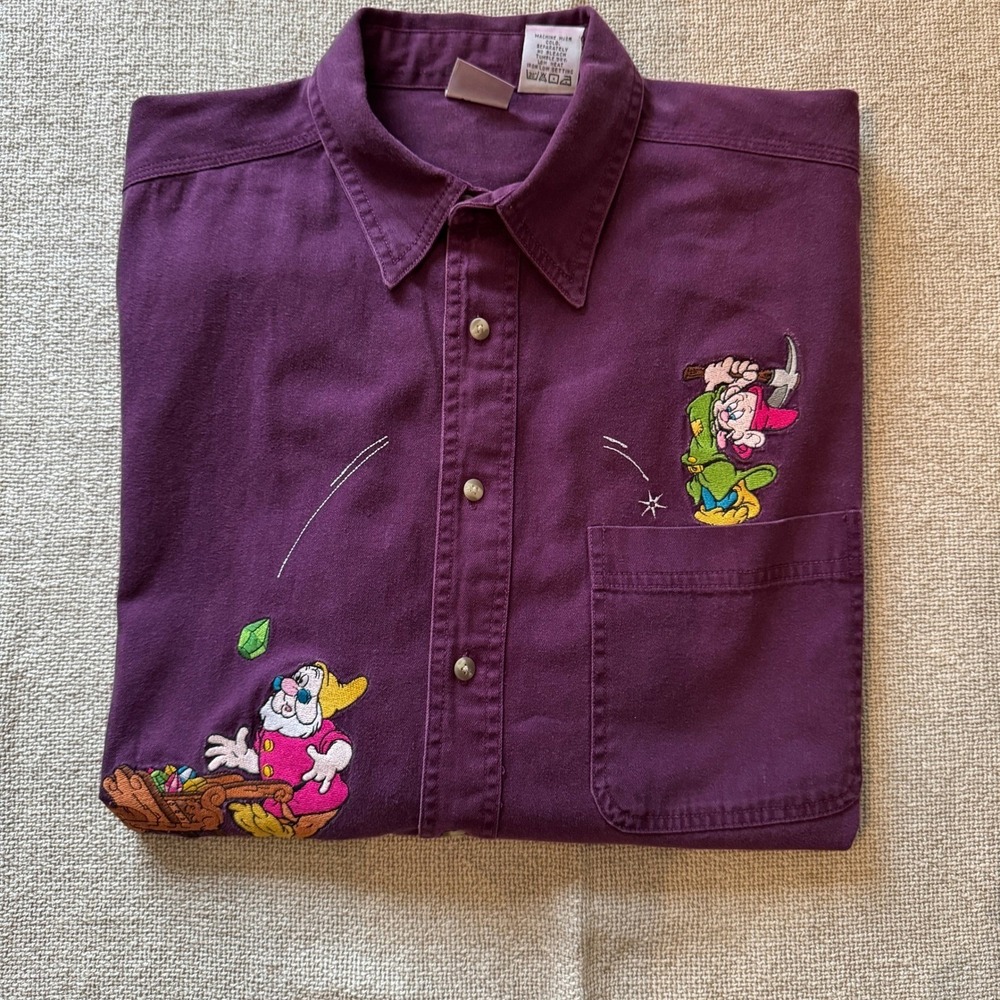 Vintage‎ Disney Store Grumpy and Doc Seven Dwarfs Embroidered Shirt XL